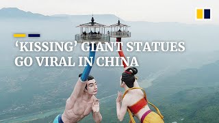 New attraction of giant statues “blowing” flying kisses goes viral in China [upl. by Berfield]