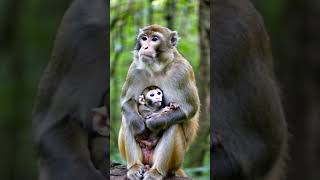 Monkey Tenderly Feed Her Baby in the Heart of Forest shorts WildlifeMoments MonkeyAdvanture [upl. by Nauqit141]