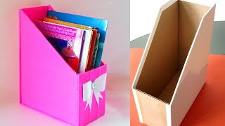 DIY Magazine Holder  Cardboard Storage File Organizer Waste Material Reuse IdeaBest Out of Waste [upl. by Nelsen]