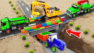 Car JCB  Crane Excavator Truck rescue mini Tractor and making lego concrete bridge  Toy for kids [upl. by Charisse]