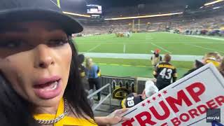 Woman Runs Onto Field With ProTrump Sign During JetsSteelers Game [upl. by Assirrec]