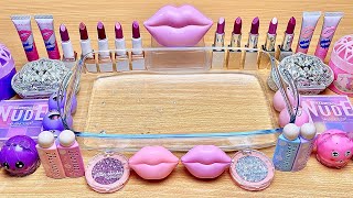 SATISFYING LIP MAKEUP SLIME  Mixing Makeup amp Random Things into Clear Slime satisfying asmr [upl. by Naillil372]