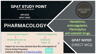 ANTICOAGULANTS  HEMATICS  FIBRINOLYTIC  ANTIPLATELET  pharmacology for gpat 2024 [upl. by Eldorado]