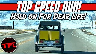 How Fast  Citroen 2CV TOP SPEED RUN Downhill Crazy Wind [upl. by Ophelie]