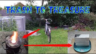 Trash to treasure Fahrrad zerlegen und Barren schmelzen how to melt metal copper asmr aluminum [upl. by Aelanej]