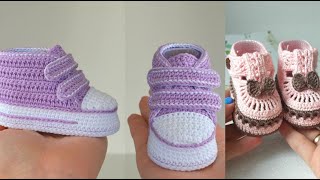 Crochet baby sneakers  infant booties handmade  Baby sandals Crochet Pattern Baby Shoes Tutorial [upl. by Leiuqese]