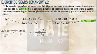 211 SEARS ZEMANSKY V2  En una esfera pequeña de plomo con masa de 8 gr los electrones excedentes [upl. by Aramaj]