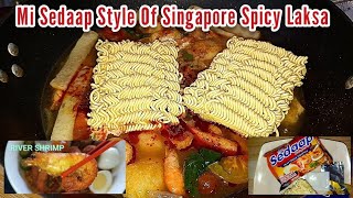 MI SEDAAP STYLE OF SINGAPORE SPICY LAKSA  LAKSA LOVER 🍜  MASAK MI SEDAAP [upl. by Eillah]