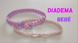 DIADEMA para BEBÉ TRENZADO ELÁSTICO  APRENDE HACER MINI ROSA con CINTA de RASO [upl. by Ahser890]