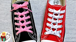 靴紐の可愛い通し方 リボンがたくさん並んだみたいな結び方 how to tie shoelaces （生活に役立つ！）／ 結び方ナビ 〜 How to tie 〜 [upl. by Quirk]