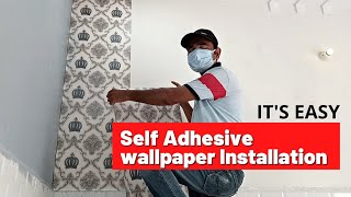 How to hang self adhesive wallpaper tutorial for beginner [upl. by Gorlin]