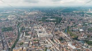 Ghent Belgium Panorama of the city from the air Cloudy weather summer day Stable Aerial View [upl. by Jasmin]