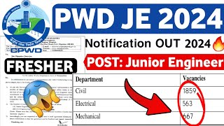 PWD Junior Engineer Vacancy 2024  Post 3289 ITIDiplomaBtech PWD JE Vacancy 2024  Latest Jobs [upl. by Rihaz15]