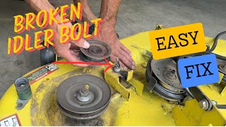 How to Fix a Broken Idler Pulley Stud on a John Deere Mower Deck Craftsman Husqvarna MTD etc [upl. by Llerdnad899]