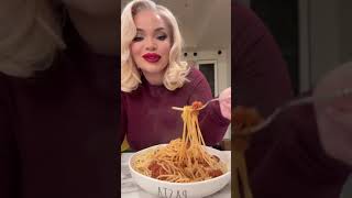 Trisha Paytas Enjoys a Delicious Spaghetti Dinner with Meat [upl. by Adala]