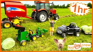 Farm compilation with kids ride on tractor trucks real tractors animals Educational  Kid Crew [upl. by Roban]