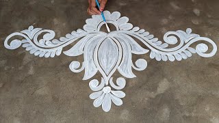 easy alpana design for saraswati puja  beautiful festival color kolam  sankranti muggulu 2021 [upl. by Anitniuq]