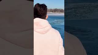 Man Jumps Into Icy Lake to Save Drowning Dog🐶shortsvideo [upl. by Ziagos]