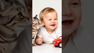 Cute baby with cat laugh beautymeow cuteanimal beautiful cuteecats [upl. by Nowed]