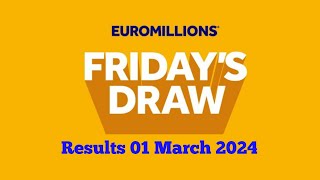 Euromillions Live Results 01 March 2024  euromillions draw live tonight [upl. by Xanthe743]