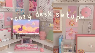 DESK SETUP MAKEOVER ♡ for cozy gaming and work from home pastel aesthetic [upl. by Lonee]