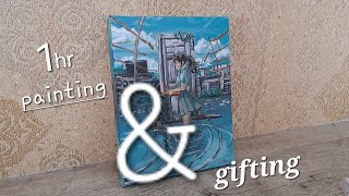 Painting amp gifting Acrylic painting in canvas painting tutorial [upl. by Anilatsyrc133]