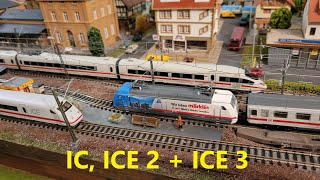 BR 101 Minitrix mit IC ICE 2 von Fleischmann  ICE 3 von Arnold der DB in Spur N N Scale [upl. by Branden]