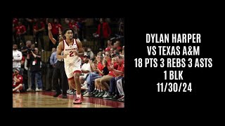 Dylan Harper vs Texas AampM 18 PTS 3 REBS 3 ASTS 1 BLK 113024 [upl. by Nim956]