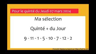 pronostic quinte du jour turfoo PRONOSTIC PMU QUINTÉ  DU JOUR JEUDI 07 MARS 2024 [upl. by Ylellan]