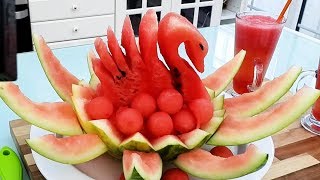 DIY Fruit Art  Watermelon Swan  Fruit amp Vegetable Carving Lessons [upl. by Ycak]