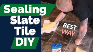 Sealing Slate Tile Flooring DIY  BEST WAY to apply sealer 101 [upl. by Aihsotan450]