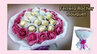 Easy amp Simple DIY Ferrero Rocher Bouquet With Rose  Ferrero Rocher Bouquet Crape Paper [upl. by Anitnemelc]