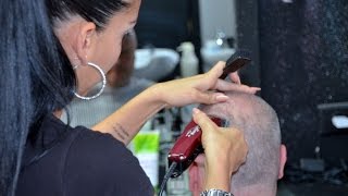 Shaved head by lady barber [upl. by Ahsiemaj]