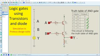 Logic gates using transistors and diode  Proteus design suite simulation [upl. by Sholes263]