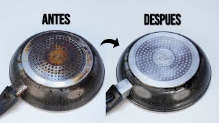 Aqui te enseño a como dejar brillante tus sartenes QUEMADAS [upl. by Nirehtak]