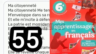 mes apprentissages 6 page 55 poème ma citoyenneté [upl. by Nitsoj]