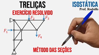 ISOSTÁTICA 21  Treliças  Exemplo do Método das Seções [upl. by Head]