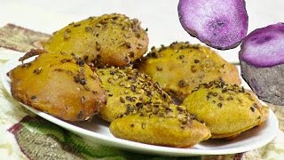 Ratalu Kand Puri video recipe Kand Bhajiya or Pakora recipe Purple Yam Fritters [upl. by Nnylamme]