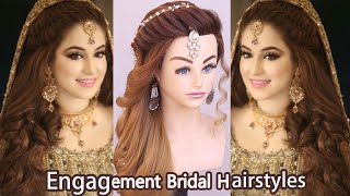 Engagement Bridal Hairstyles l curly hairstyles l wedding hairstyles l maang tikka hairstyles [upl. by Aihsenal910]