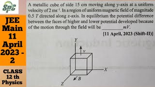 A metallic cube of side 15 cm moving along y axis at a uniform velocity of 2 ms  In a region of un [upl. by Shirl789]