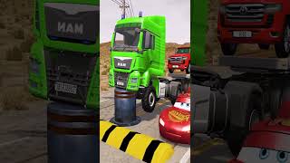 Flatbed Truck Mcqueen  Transportation with Truck  Pothole vs Car  BeamNGDrive 14 [upl. by Ardnazil4]