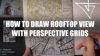 HOW TO DRAW ROOFTOP VIEW WITH PERSPECTIVE GRIDS [upl. by Ainyt]