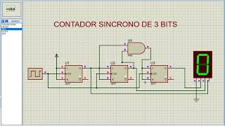 CONTADOR SINCRONO DE 3 BITS  PROTEUS [upl. by Jeramie780]