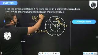 Find the stress at distanceR2from centre in a uniformly charged non conducting sphere having rad [upl. by Hannad41]