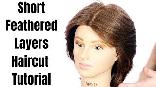 Short Feathered Layers Haircut Tutorial  TheSalonGuy [upl. by Merchant490]