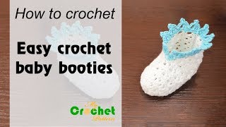 How to Crochet Easy Baby Booties  Free crochet pattern [upl. by Emyam]