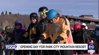 Skiers and snowboarders celebrate Park City Mountain Resort ski season opening [upl. by Fitzsimmons]