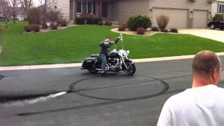 Harley Road King Burnout Blown Tire [upl. by Aivilo814]