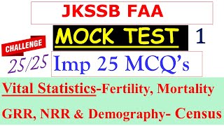 MCQS Mock TestVital Statistics Demography Census Mortality Fertility DemographyCensus NRRGRR [upl. by Cristabel]