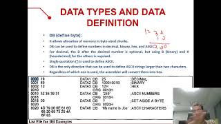 30 Assembly Language  Data types and Data definition [upl. by Horacio]